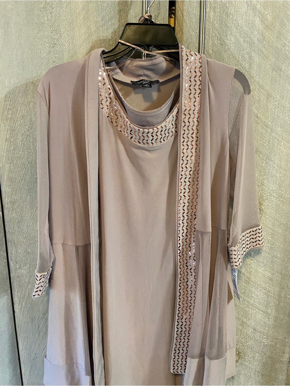 Sheer Taupe Embellished Two-Piece Set